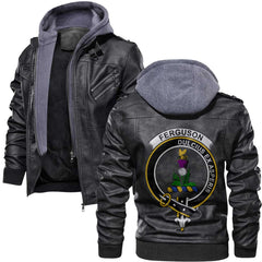 Clan Ferguson Tartan Zip Leather Jacket Crest And Plaid Basic Style