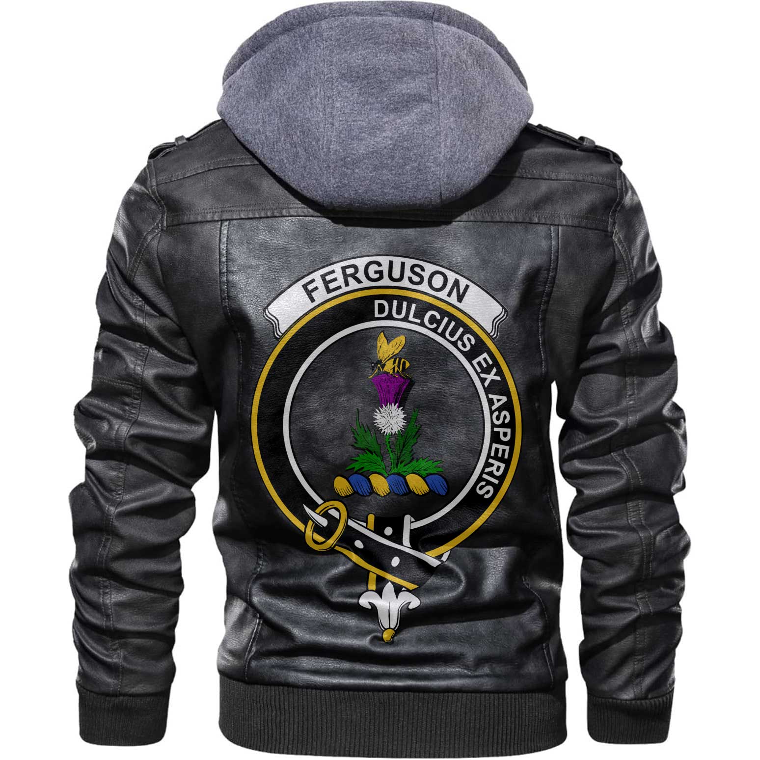 Clan Ferguson Tartan Zip Leather Jacket Crest And Plaid Basic Style