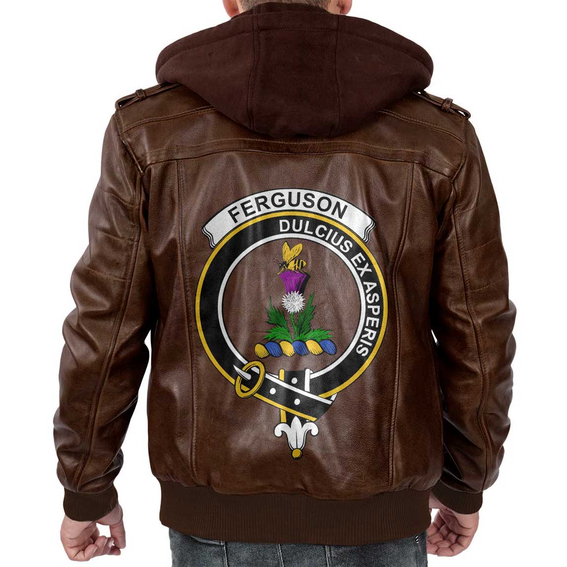 Clan Ferguson Tartan Zip Leather Jacket Crest And Plaid Basic Style