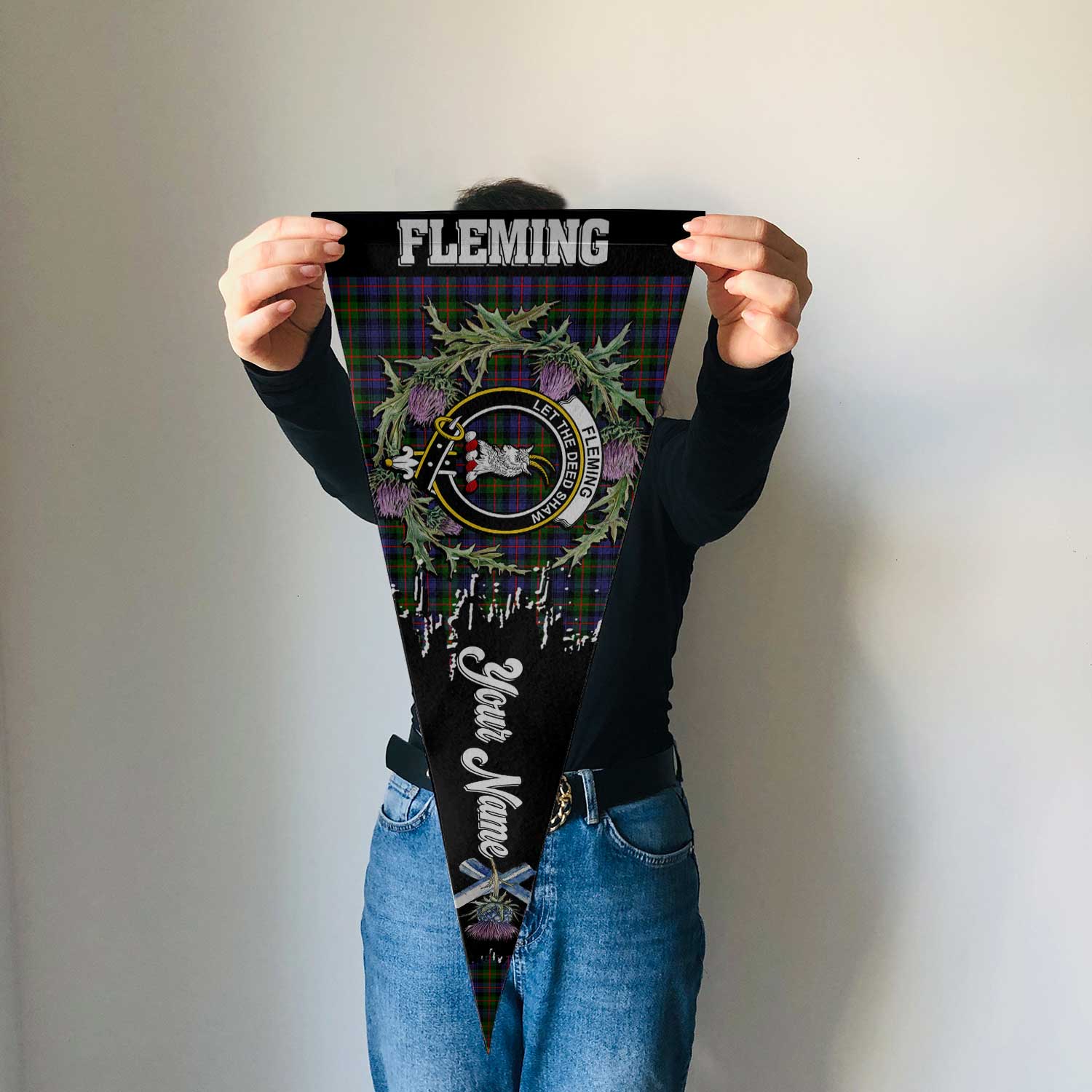 Clan Fleming Tartan Felt Pennant Crest And Plaid Basic Style