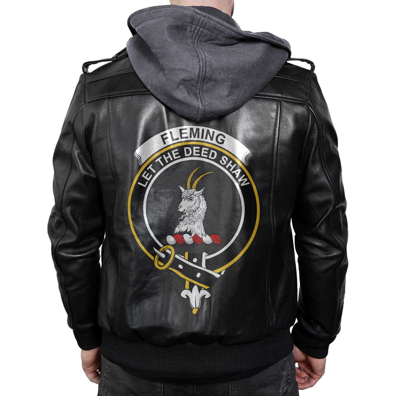 Clan Fleming Tartan Zip Leather Jacket Crest And Plaid Basic Style