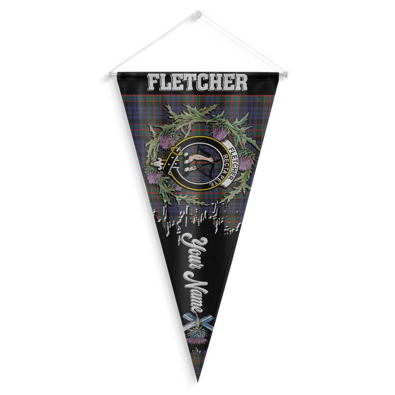 Clan Fletcher Tartan Felt Pennant Crest And Plaid Basic Style