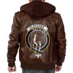 Clan Fletcher Tartan Zip Leather Jacket Crest And Plaid Basic Style