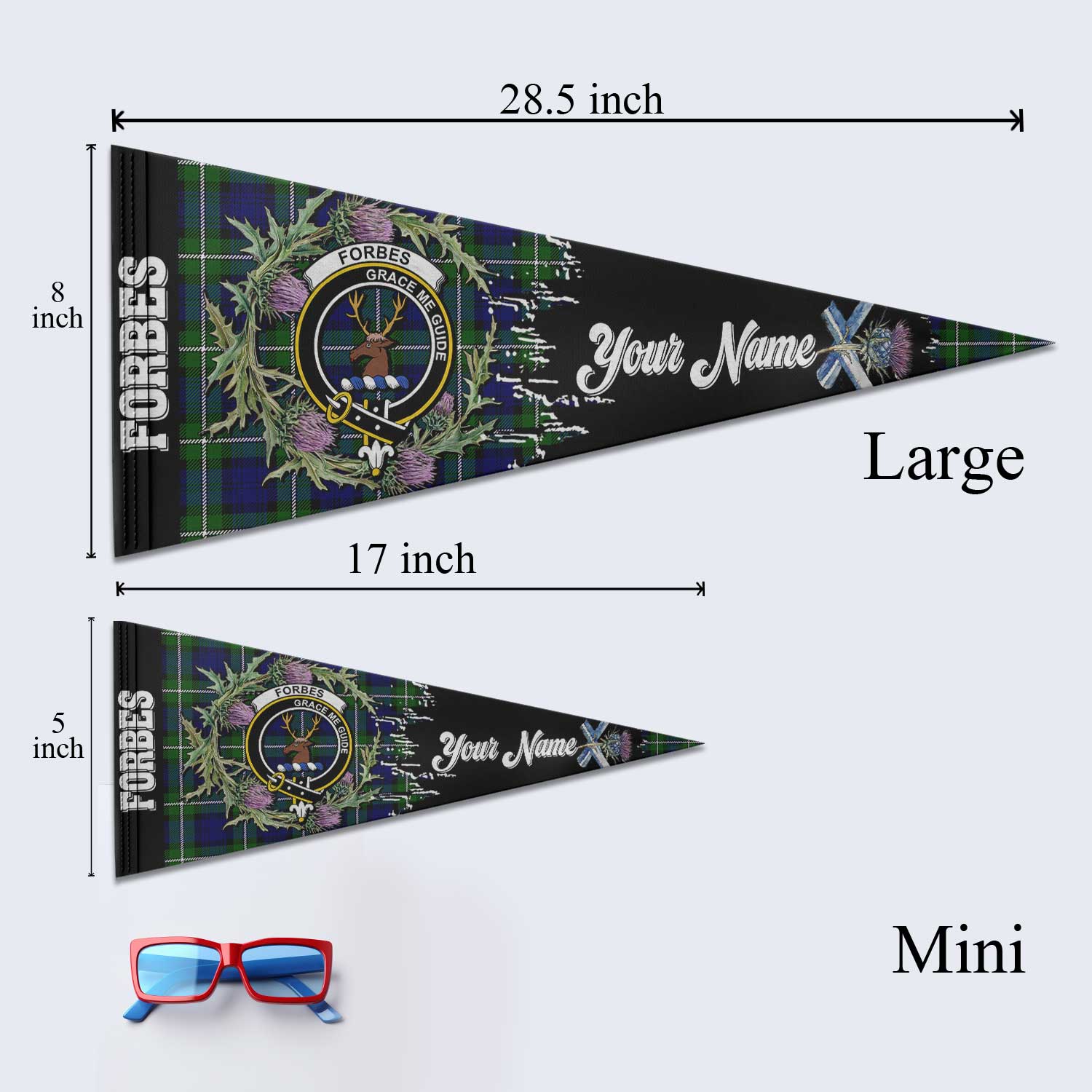 Clan Forbes Tartan Felt Pennant Crest And Plaid Basic Style