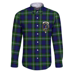 Clan Forbes Tartan Long Sleeve Button Shirt Crest And Plaid Basic Style