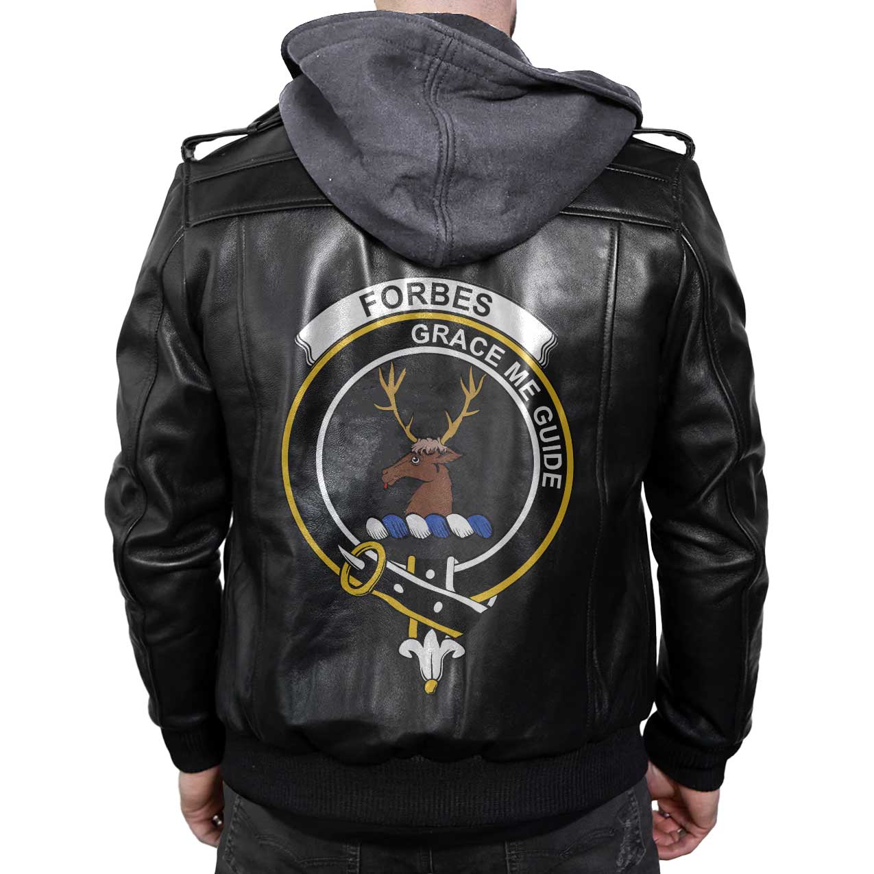 Clan Forbes Tartan Zip Leather Jacket Crest And Plaid Basic Style