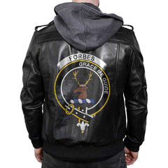Clan Forbes Tartan Zip Leather Jacket Crest And Plaid Basic Style