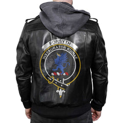 Clan Forsyth Tartan Zip Leather Jacket Crest And Plaid Basic Style