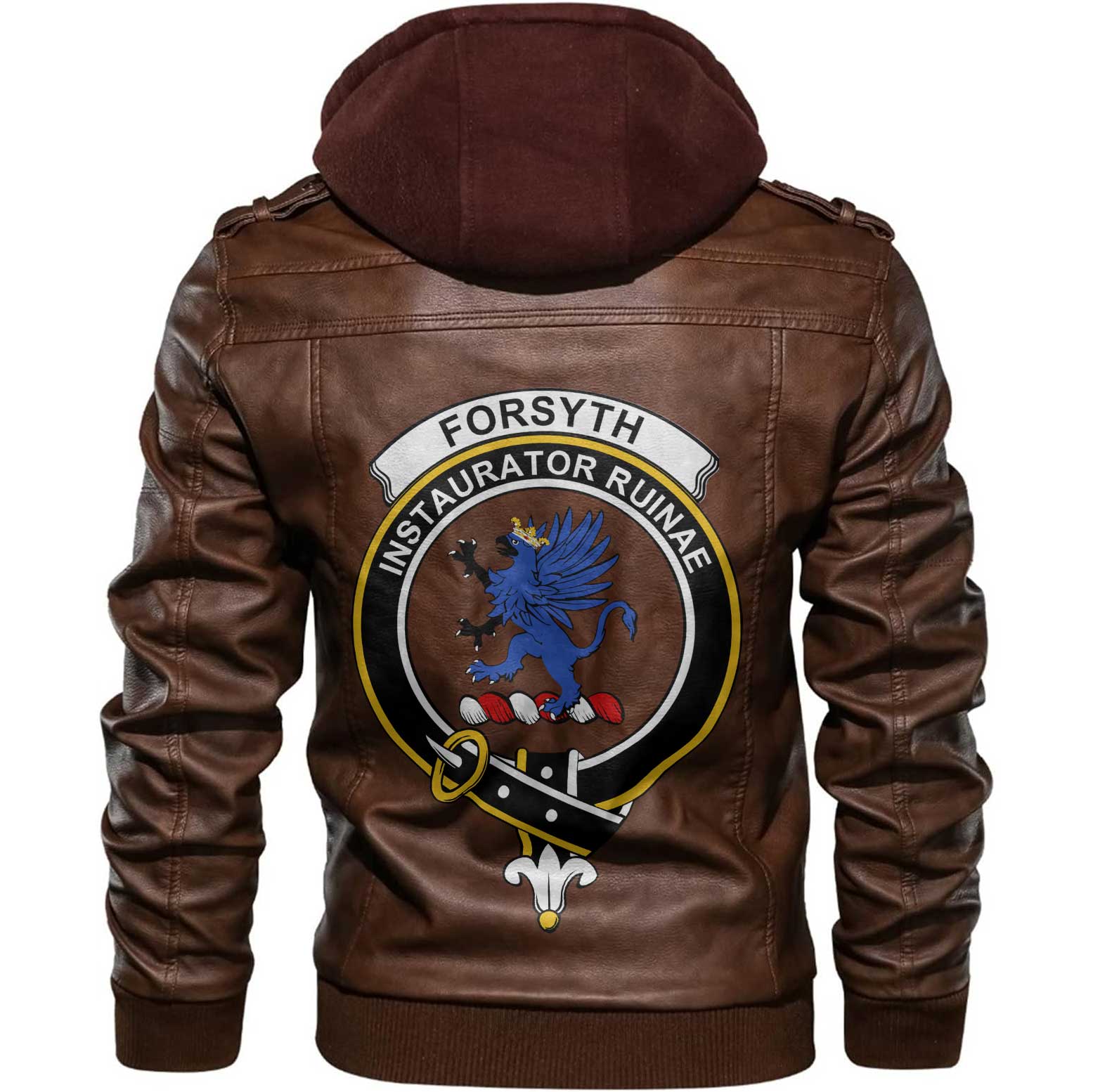 Clan Forsyth Tartan Zip Leather Jacket Crest And Plaid Basic Style