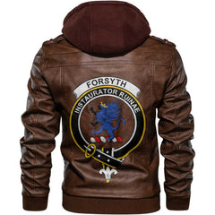 Clan Forsyth Tartan Zip Leather Jacket Crest And Plaid Basic Style