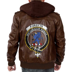 Clan Forsyth Tartan Zip Leather Jacket Crest And Plaid Basic Style