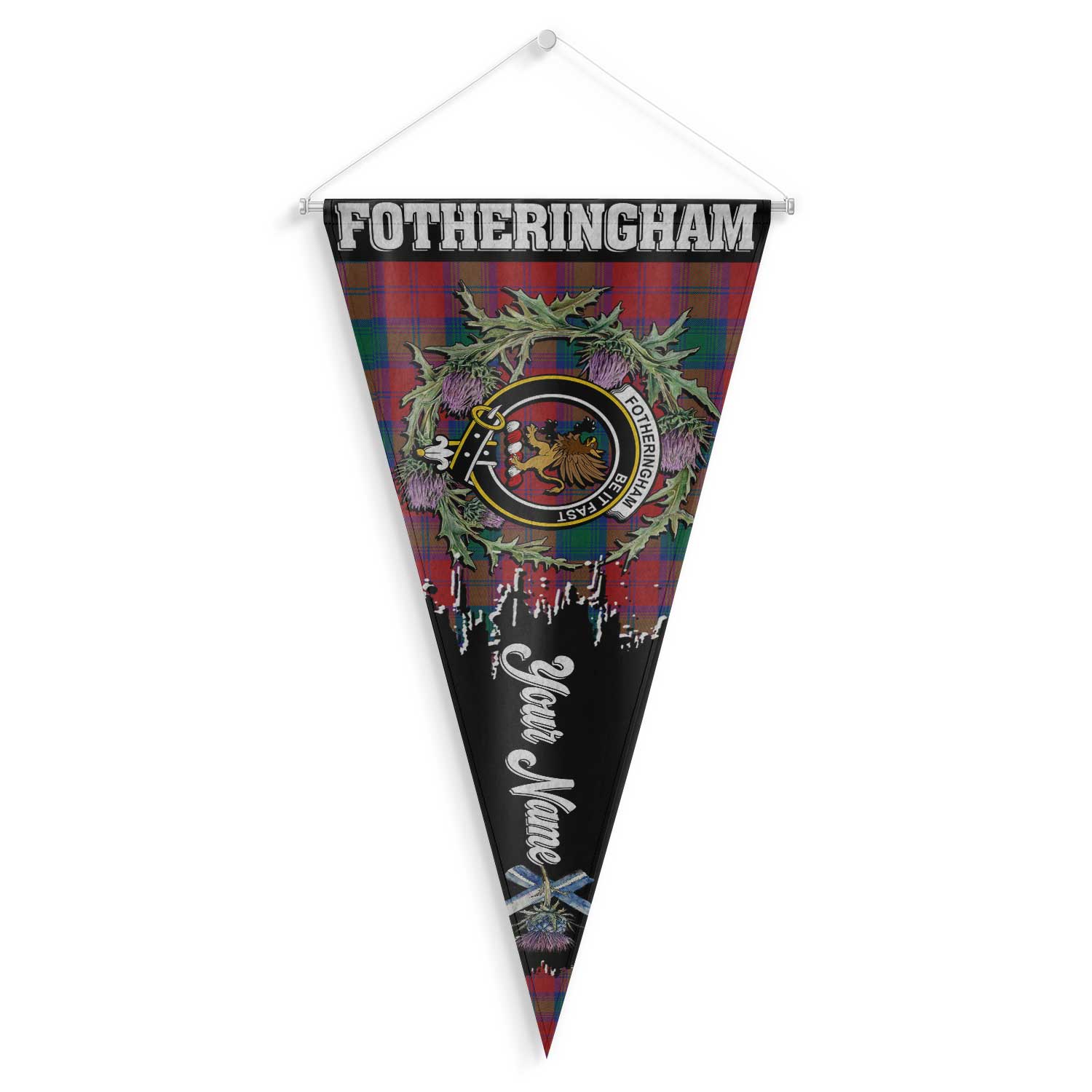 Clan Fotheringham Tartan Felt Pennant Crest And Plaid Basic Style