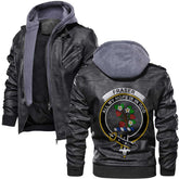 Clan Fraser Tartan Zip Leather Jacket Crest And Plaid Basic Style
