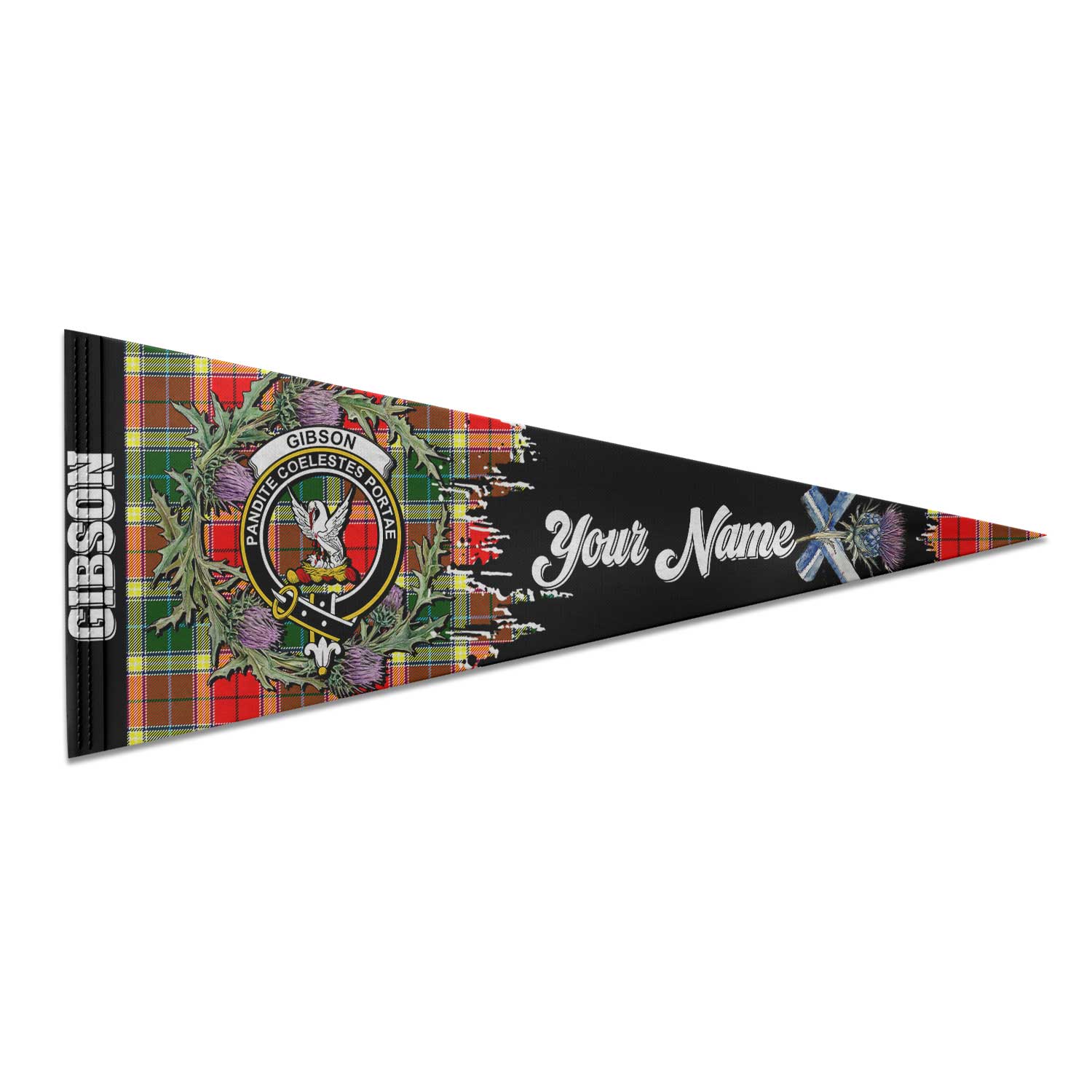 Clan Gibson Tartan Felt Pennant Crest And Plaid Basic Style