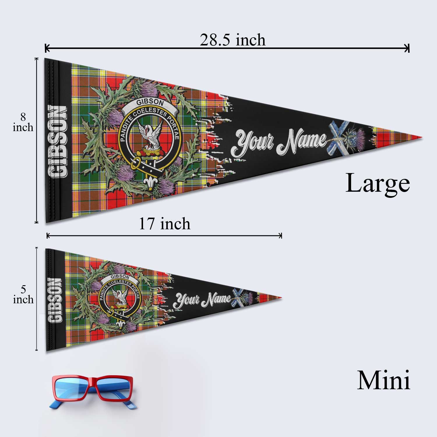 Clan Gibson Tartan Felt Pennant Crest And Plaid Basic Style