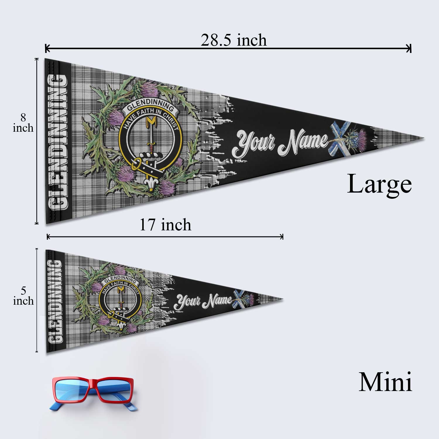 Clan Glendinning Tartan Felt Pennant Crest And Plaid Basic Style
