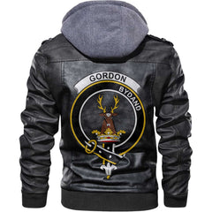 Clan Gordon Tartan Zip Leather Jacket Crest And Plaid Basic Style