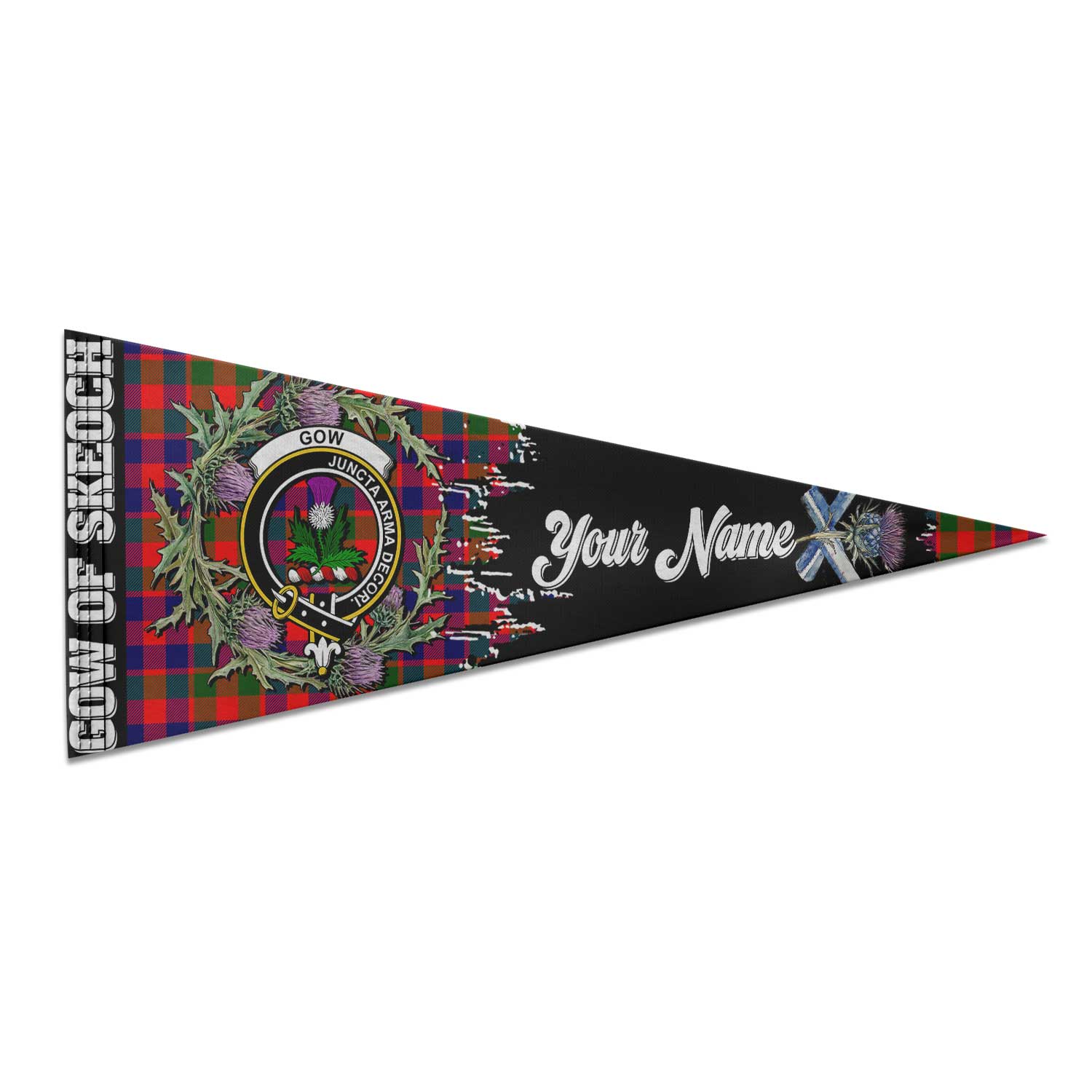 Clan Gow Of Skeoch Tartan Felt Pennant Crest And Plaid Basic Style