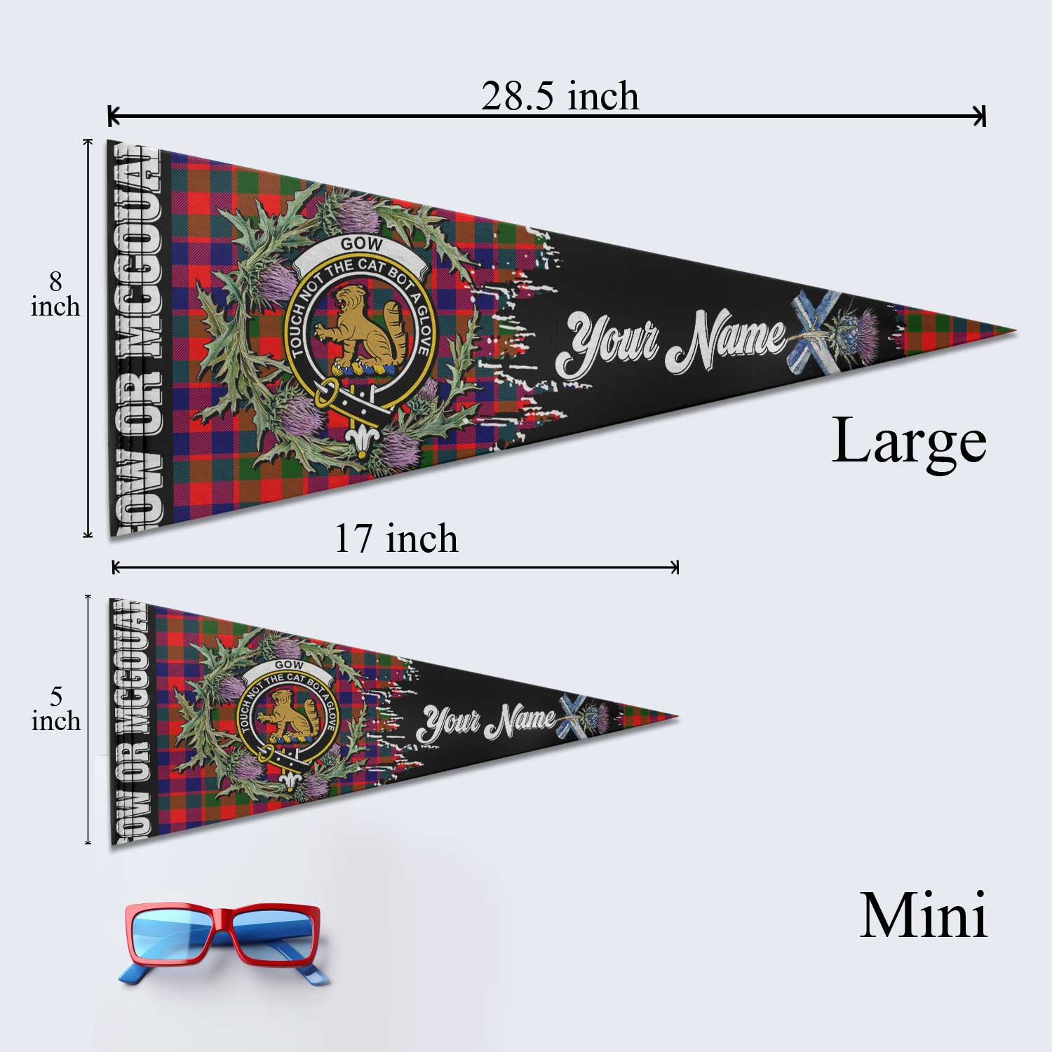 Clan Gow Or Mcgouan Tartan Felt Pennant Crest And Plaid Basic Style