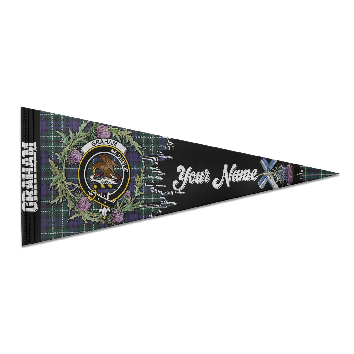 Clan Graham Tartan Felt Pennant Crest And Plaid Basic Style