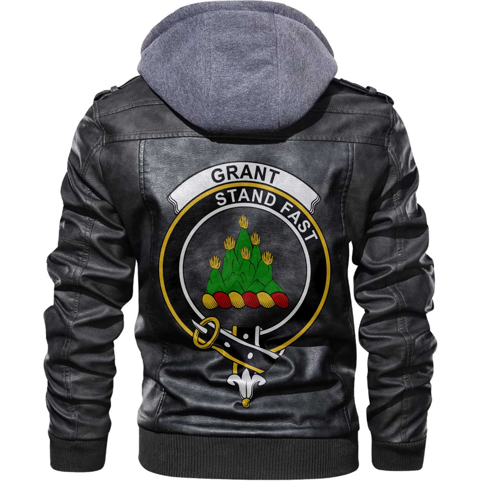 Clan Grant Tartan Zip Leather Jacket Crest And Plaid Basic Style