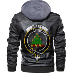 Clan Grant Tartan Zip Leather Jacket Crest And Plaid Basic Style