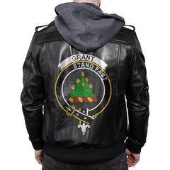 Clan Grant Tartan Zip Leather Jacket Crest And Plaid Basic Style