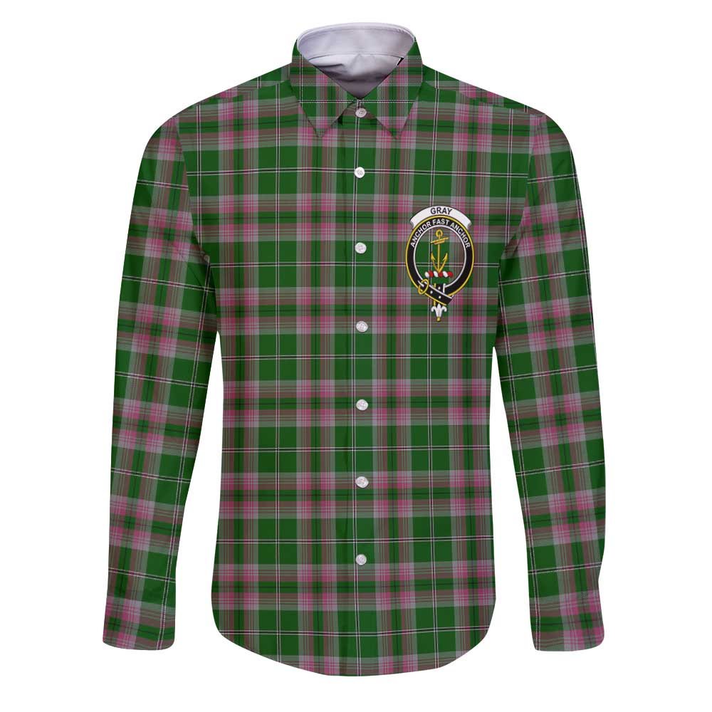 Clan Gray Tartan Long Sleeve Button Shirt Crest And Plaid Basic Style