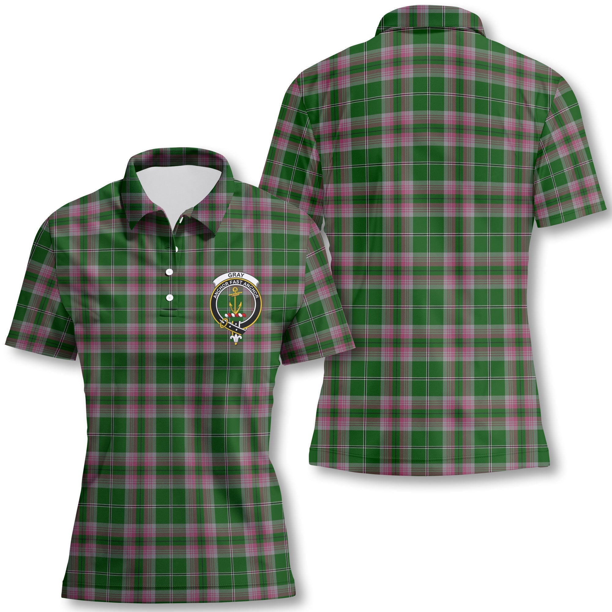 Clan Gray Tartan Women Polo Shirt Crest And Plaid Basic Style