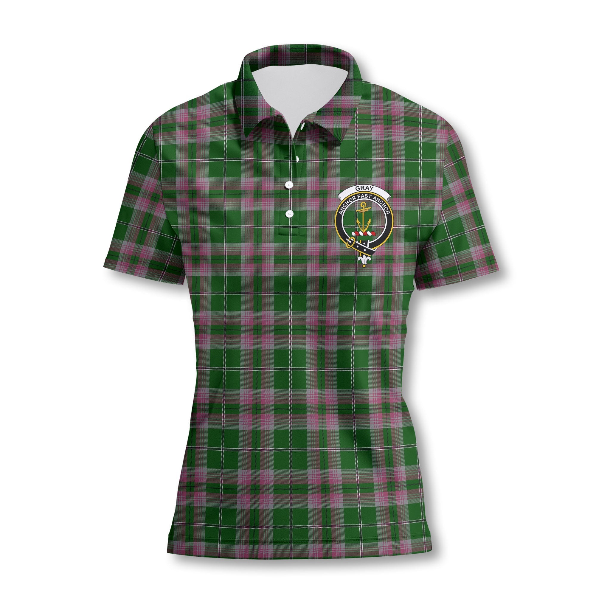 Clan Gray Tartan Women Polo Shirt Crest And Plaid Basic Style