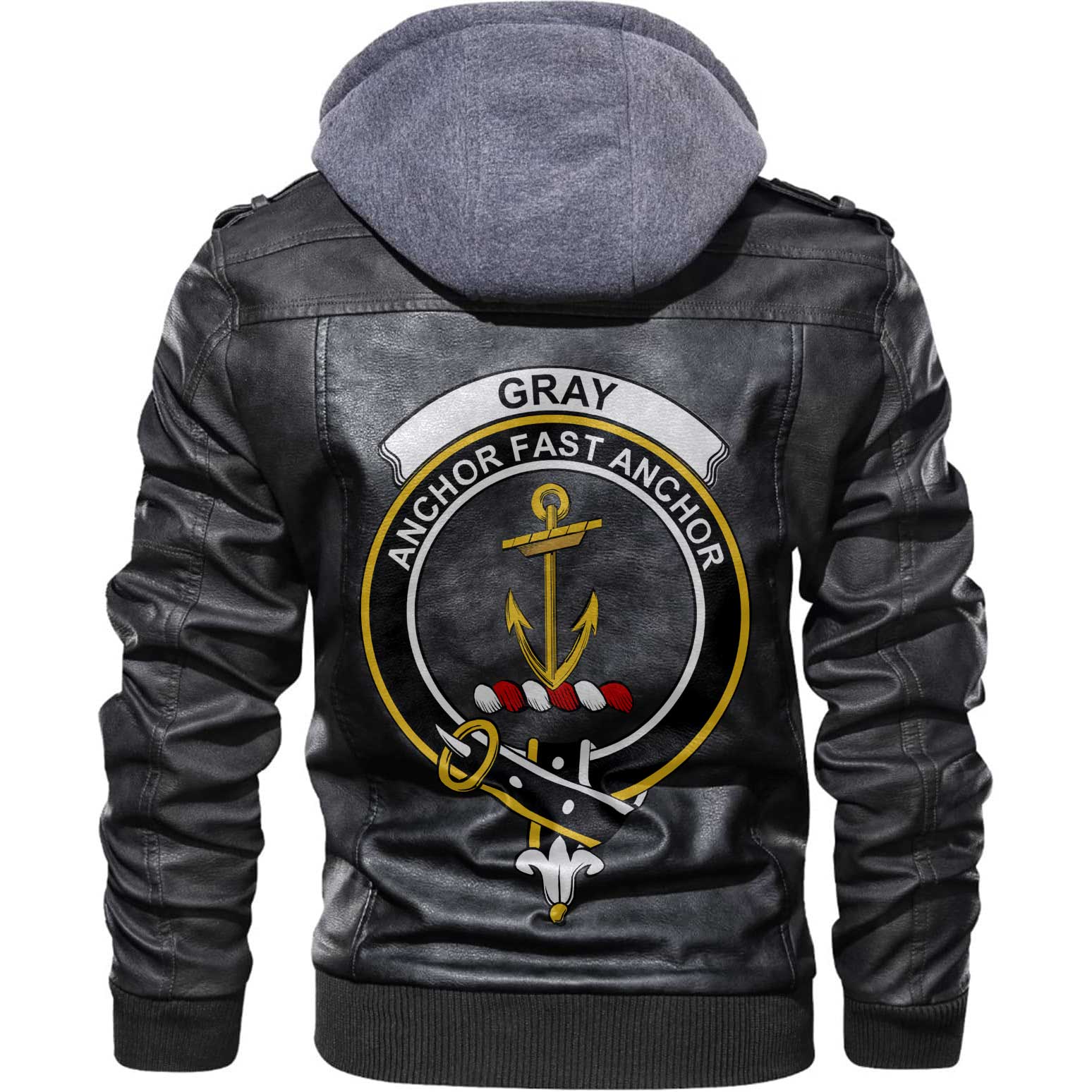 Clan Gray Tartan Zip Leather Jacket Crest And Plaid Basic Style