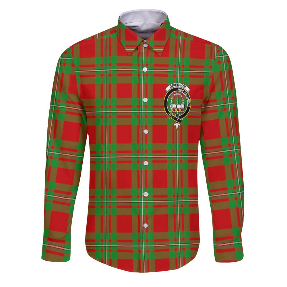 Clan Grierson Tartan Long Sleeve Button Shirt Crest And Plaid Basic Style