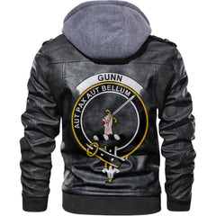 Clan Gunn Tartan Zip Leather Jacket Crest And Plaid Basic Style