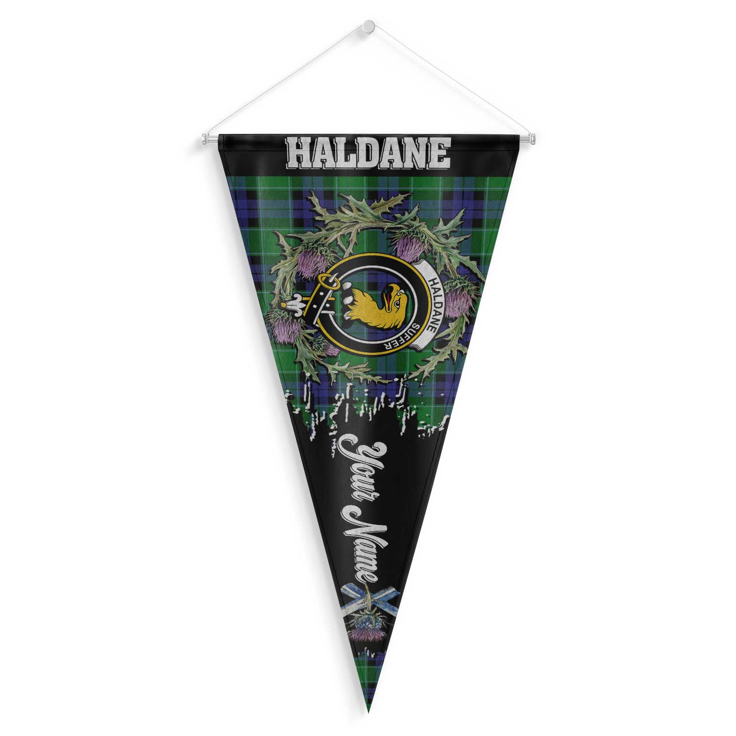 Clan Haldane Tartan Felt Pennant Crest And Plaid Basic Style