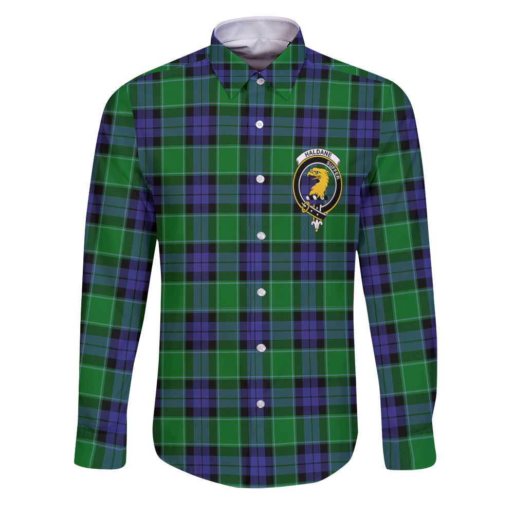 Clan Haldane Tartan Long Sleeve Button Shirt Crest And Plaid Basic Style