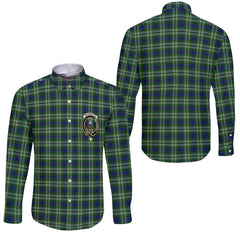 Clan Haliburton Tartan Long Sleeve Button Shirt Crest And Plaid Basic Style