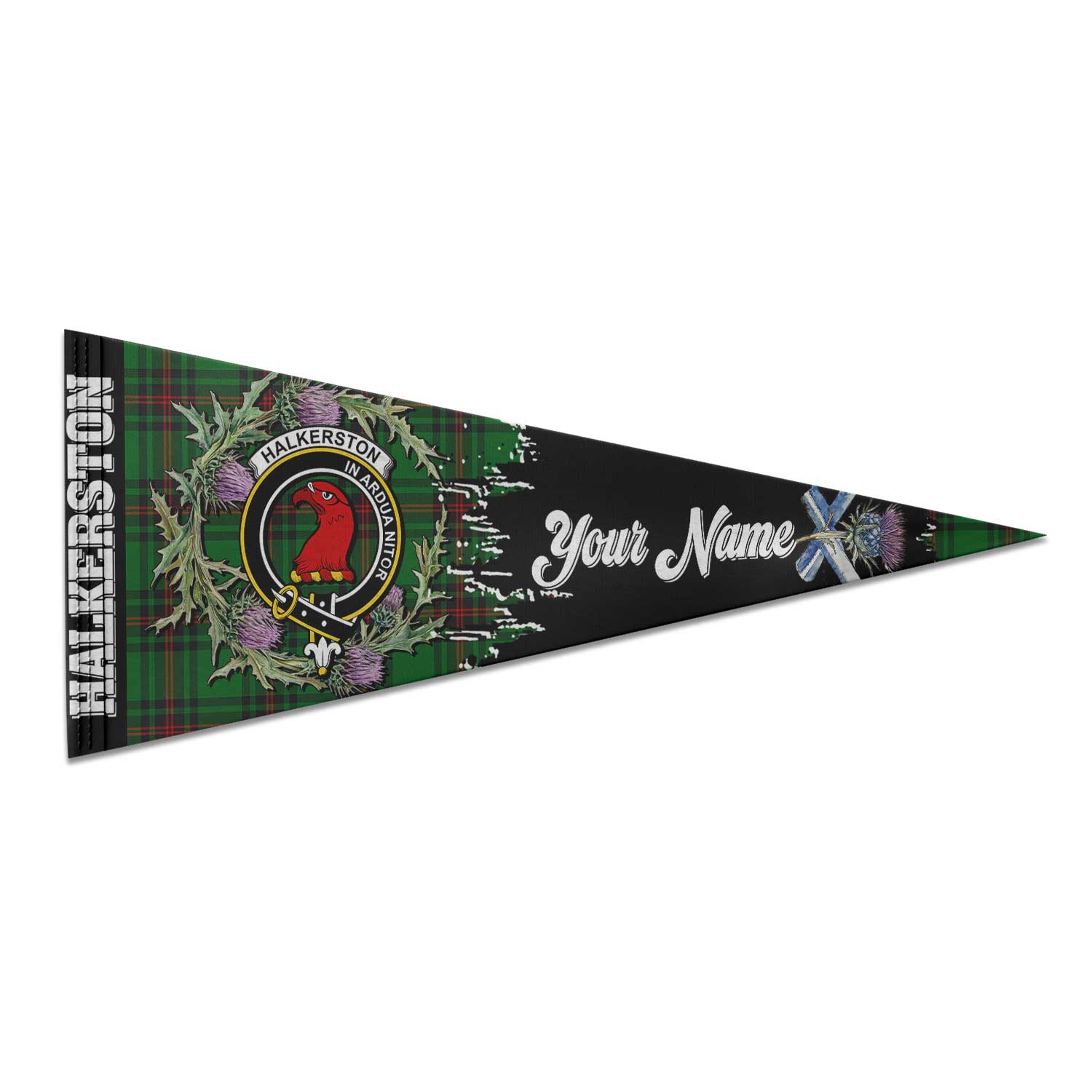 Clan Halkerston Tartan Felt Pennant Crest And Plaid Basic Style