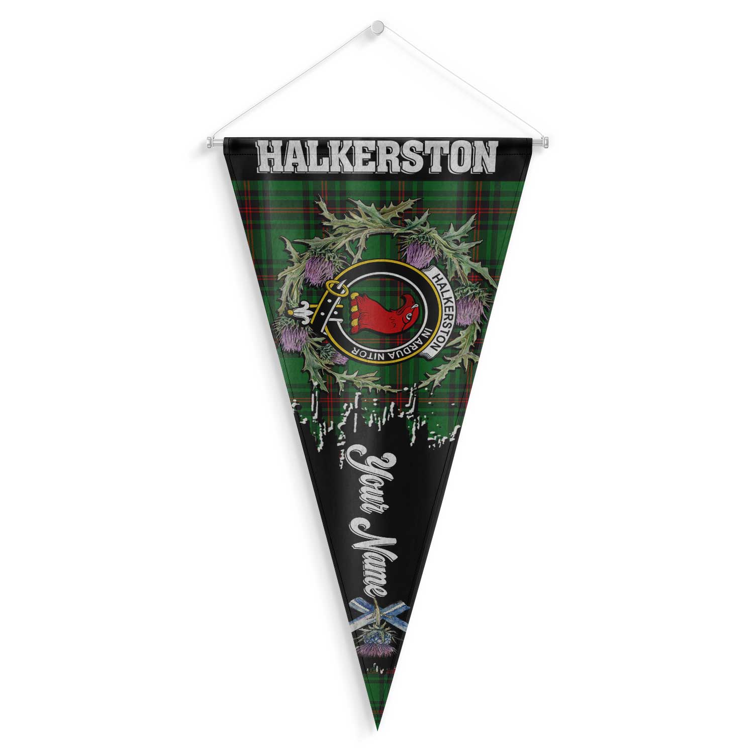Clan Halkerston Tartan Felt Pennant Crest And Plaid Basic Style