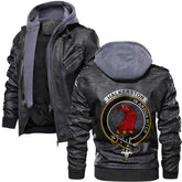 Clan Halkerston Tartan Zip Leather Jacket Crest And Plaid Basic Style