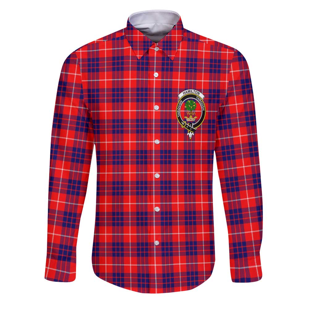 Clan Hamilton Tartan Long Sleeve Button Shirt Crest And Plaid Basic Style
