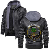 Clan Hamilton Tartan Zip Leather Jacket Crest And Plaid Basic Style