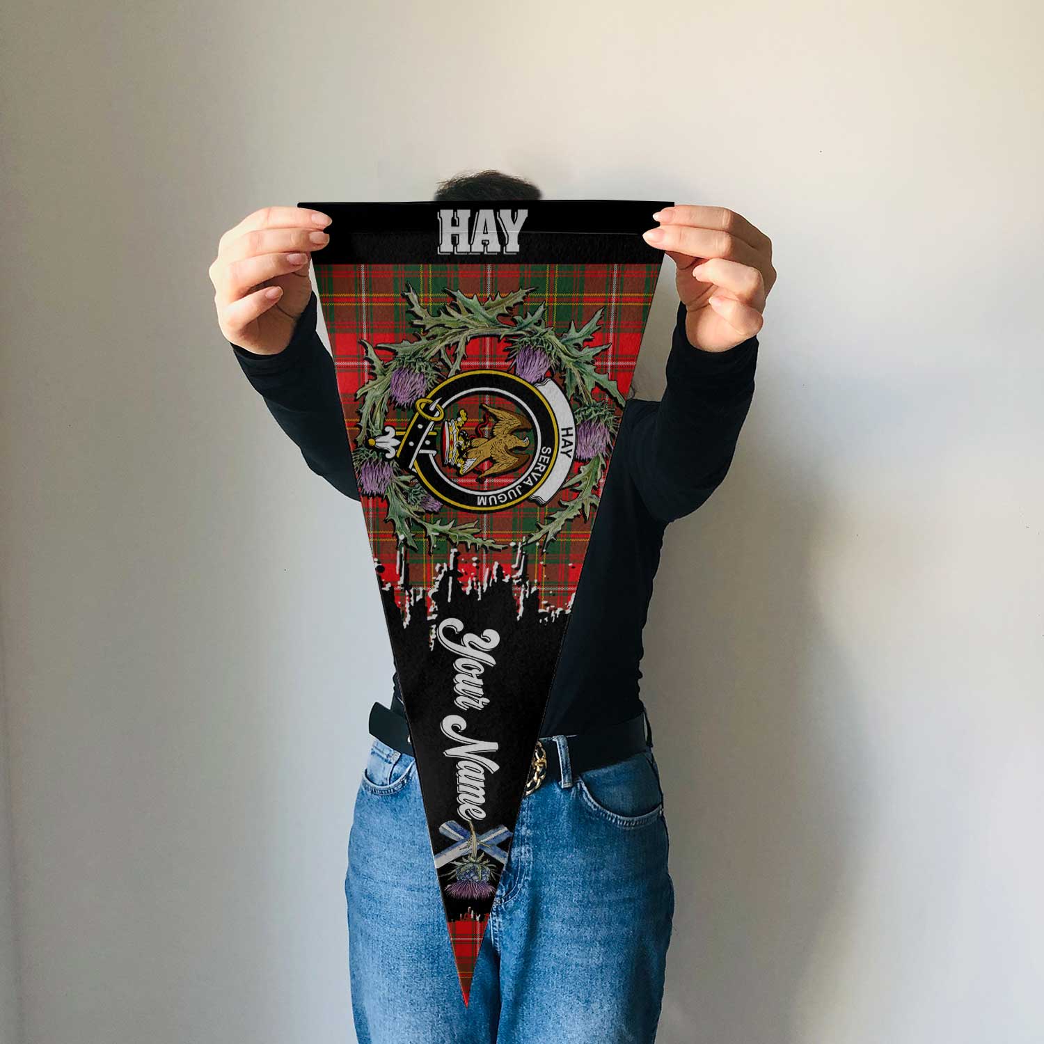 Clan Hay Tartan Felt Pennant Crest And Plaid Basic Style