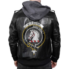 Clan Hepburn Tartan Zip Leather Jacket Crest And Plaid Basic Style