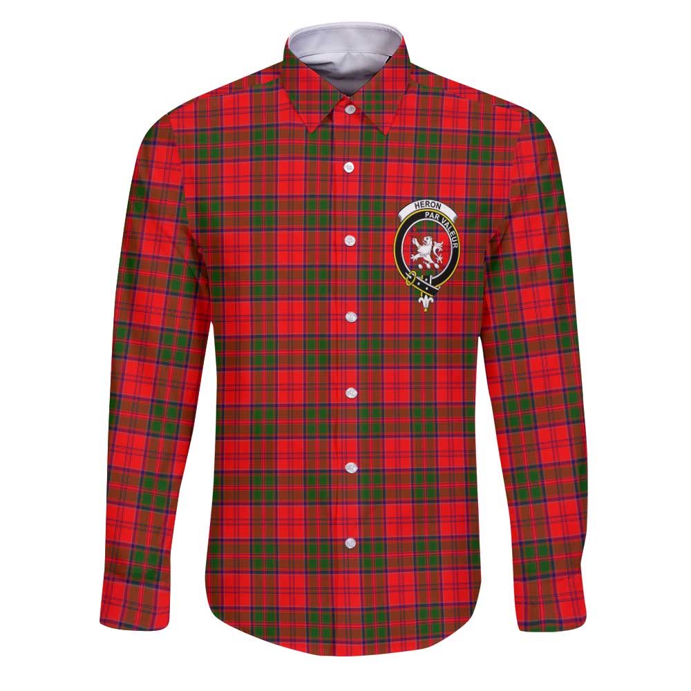 Clan Heron Tartan Long Sleeve Button Shirt Crest And Plaid Basic Style