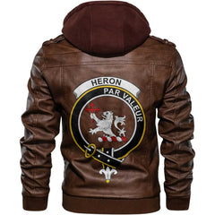 Clan Heron Tartan Zip Leather Jacket Crest And Plaid Basic Style