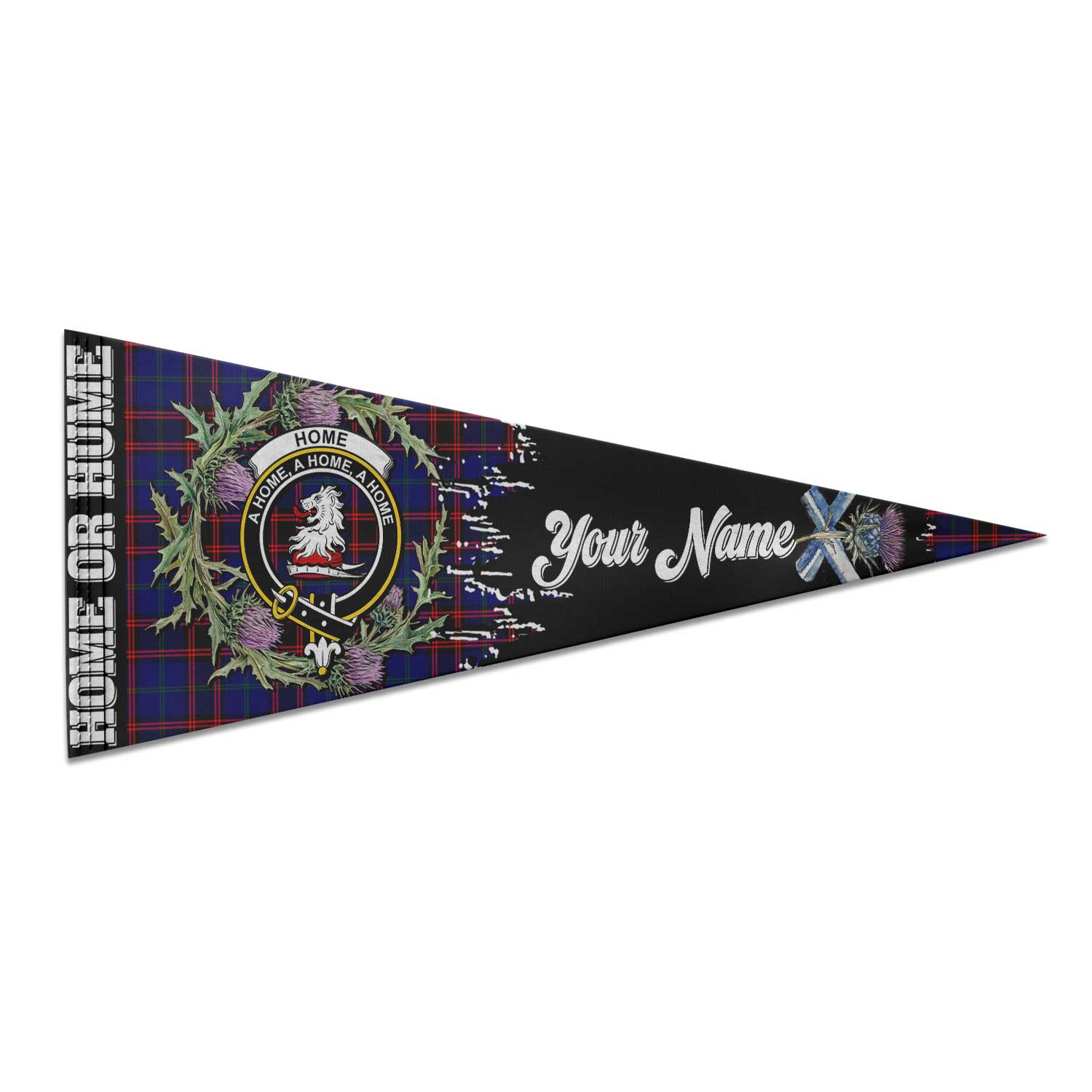 Clan Home Or Hume Tartan Felt Pennant Crest And Plaid Basic Style