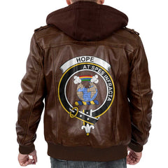Clan Hope Tartan Zip Leather Jacket Crest And Plaid Basic Style