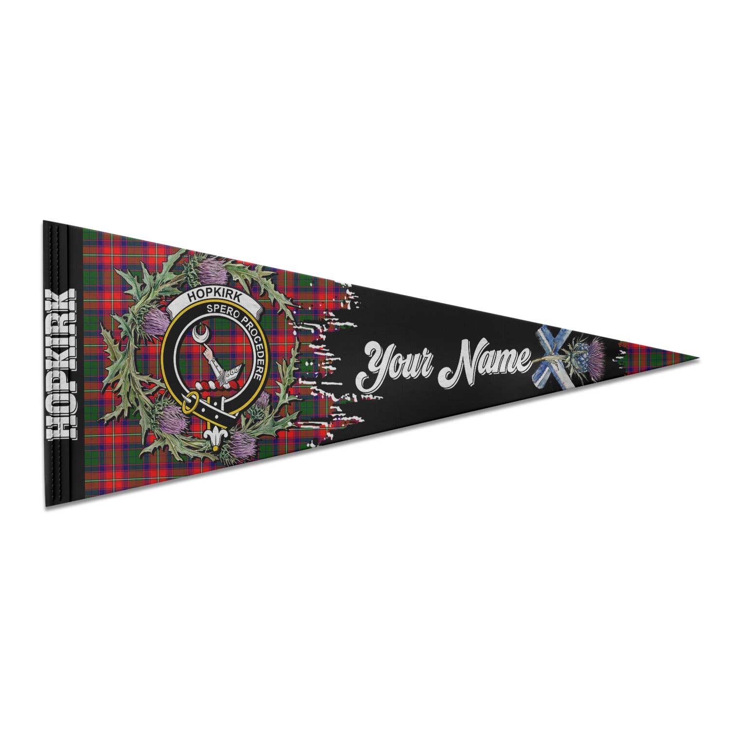 Clan Hopkirk Tartan Felt Pennant Crest And Plaid Basic Style