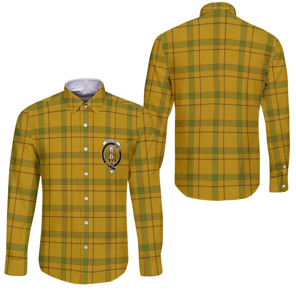 Clan Houston Tartan Long Sleeve Button Shirt Crest And Plaid Basic Style