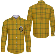 Clan Houston Tartan Long Sleeve Button Shirt Crest And Plaid Basic Style